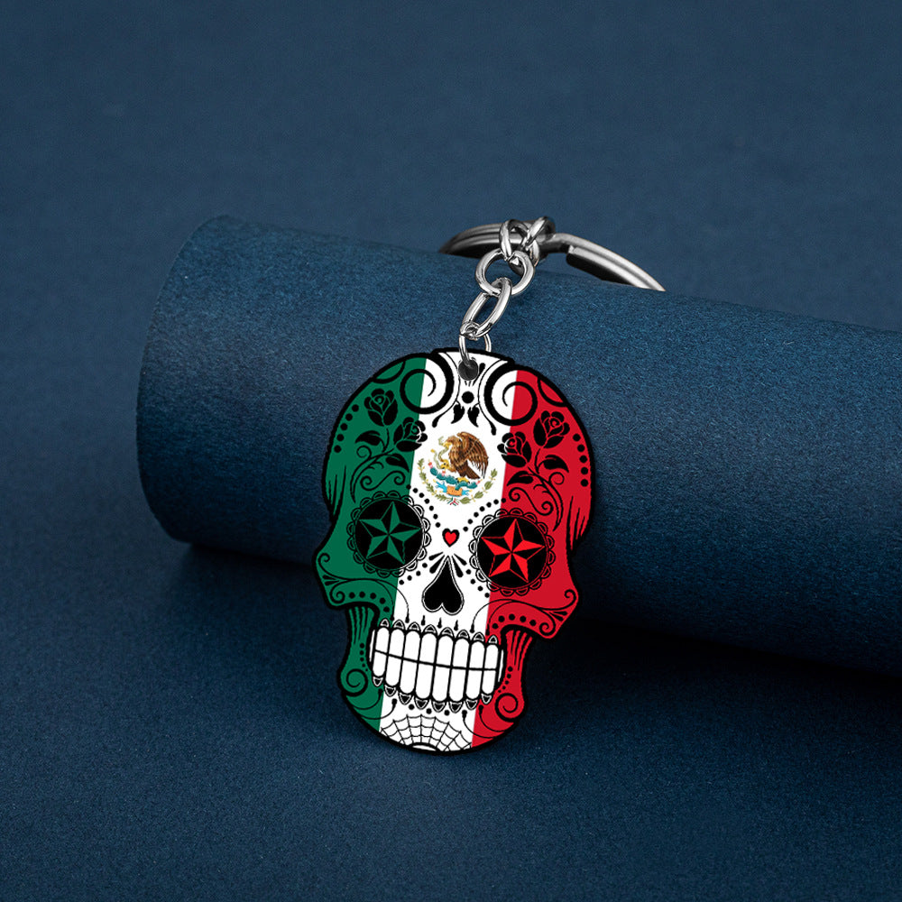 Wholesale Flag Skull Stainless Steel Keychain